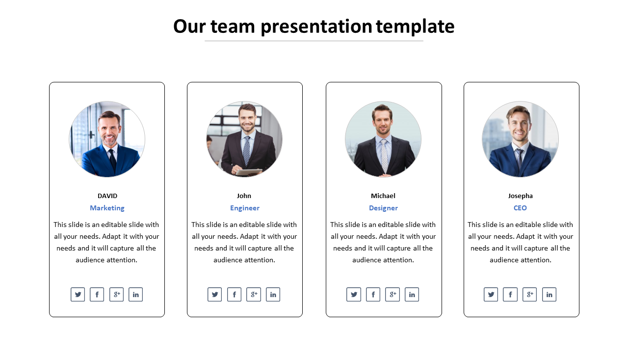 Our Team Presentation Template Slide With Four Node